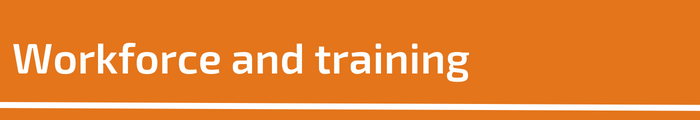 Workforce and learning in white text on a decorative orange background