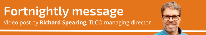 Fortnightly message in white on a decorative orange background