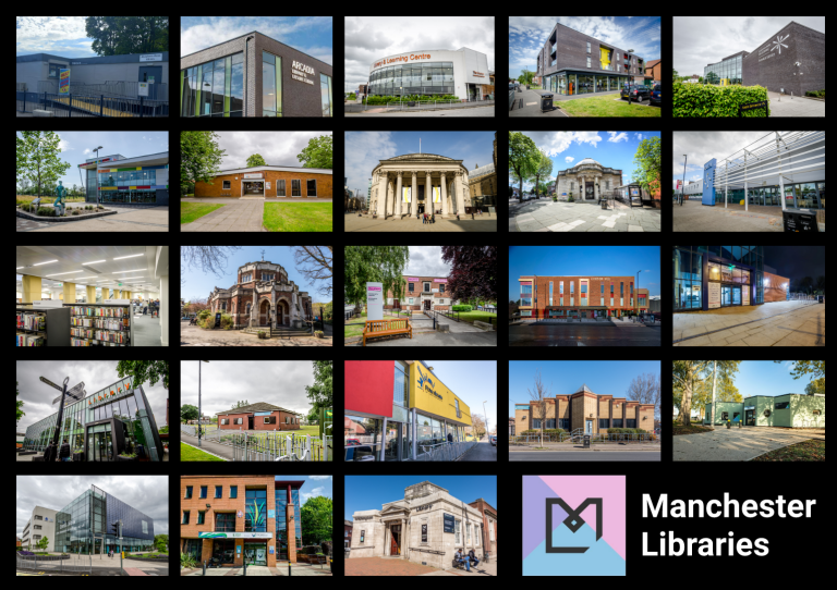 Photographs of different libraries shown in grid formation