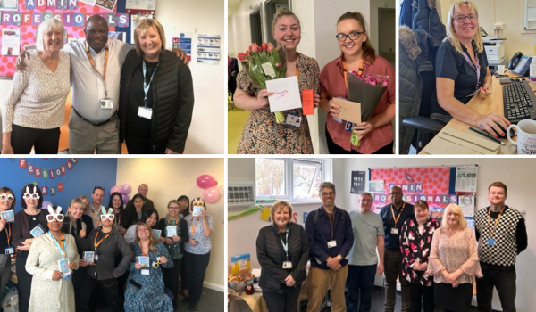 A collage of staff celebrating Administrative Professionals Day