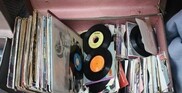 Photograph of a box of old vinyl records