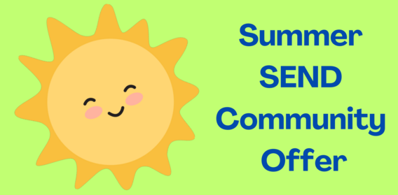 A cartoon sun with words 'Summer SEND Community Offer'