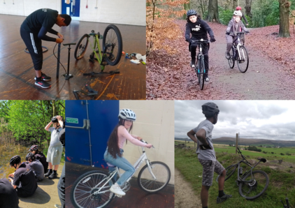 Collage of pictures of cycling