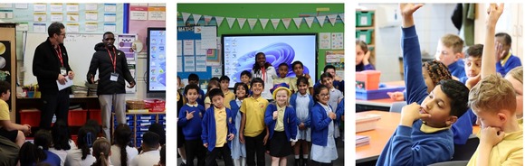 Marathon Runners speaking to primary school pupils