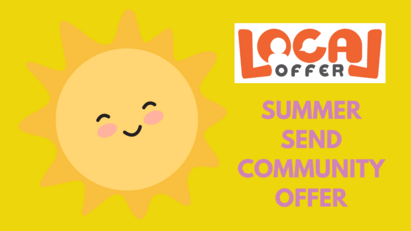 Cartoon sun with words 'Summer SEND Community Offer'
