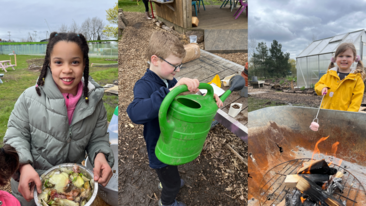 Collage of children doing Forest School activities