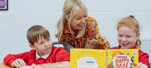 Author Emily Coxhead with school children at Salford Hub launch workshop