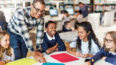 Children learning with teacher