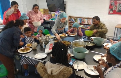 Families eating meal together