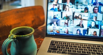 Zoom call with a cup of coffee