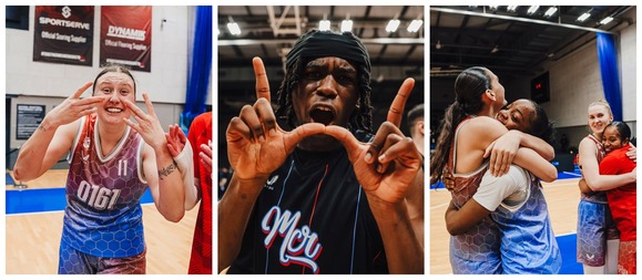 Manchester Basketball players celebrating semi final win