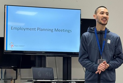 Young man giving presentation