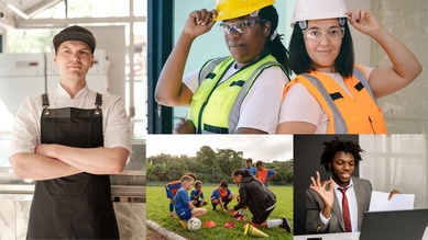 Collage of young people in work roles