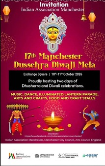 Text reads Diwali Mela 2026 poster. Dates: 10 to 11 October 2026 Times: 12:00 to 20:00 