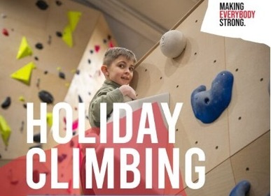 Poster showing young boy on a climbing wall