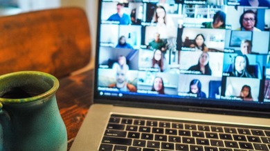 Zoom meeting with a cup of coffee