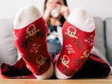 Woman wearing Christmas socks