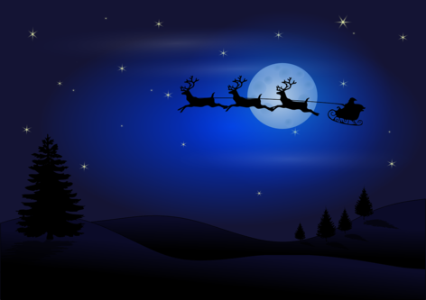 Santa flying sleigh in the night sky