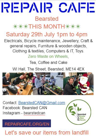 Bearsted CAN repair cafe- Saturday 29th July 1pm-4pm WI Hall, The Street, Bearsted