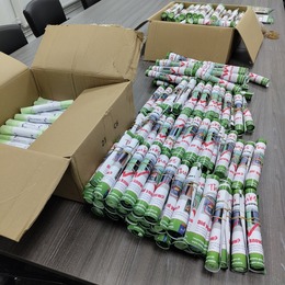 rolls of bags and leaflets