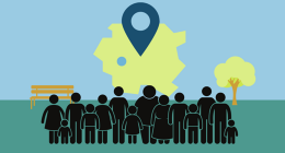 graphic showing people symbols with a borough map and tree symbol 