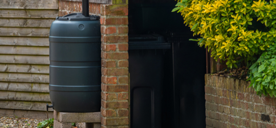 a water butt in a garden