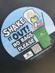 Shake it out sticker for recycling bins