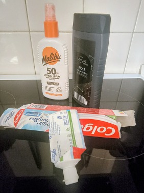Various items for recycling from bathroom