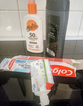 Various items for recycling from bathroom