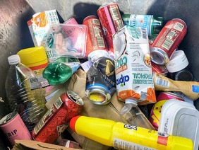 inside recycling bin closer view