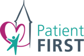 Patient first logo in red and green