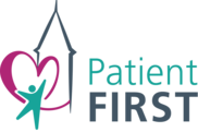 Patient first logo in red and green