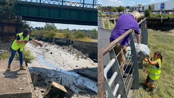 cleaning rubbish from Jane’s Creek, between the supermarket and Strood Retail Park, today. 