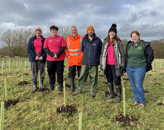The Child-Friendly Medway team with the Climate Change team and Kent Plan Tree, at the tree planting volunteer day in Hoo.