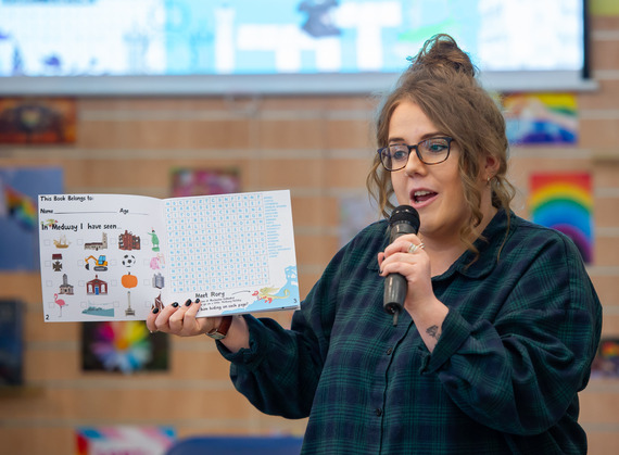 Creator 'Designed by Esther' talking about the 'Medway Activity Book' at the World Book Day event