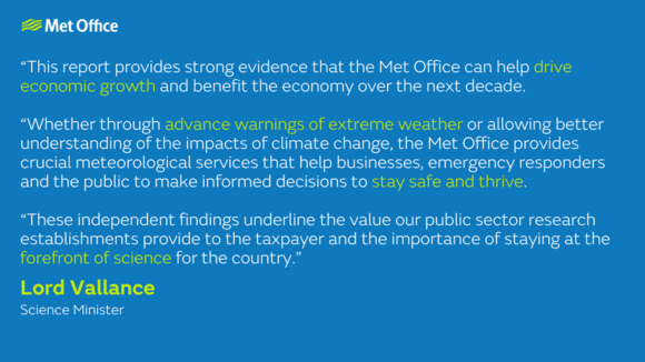 Quote from Lord Vallance, Science Minister, on the report providing evidence for how the Met Office can help drive economic growth