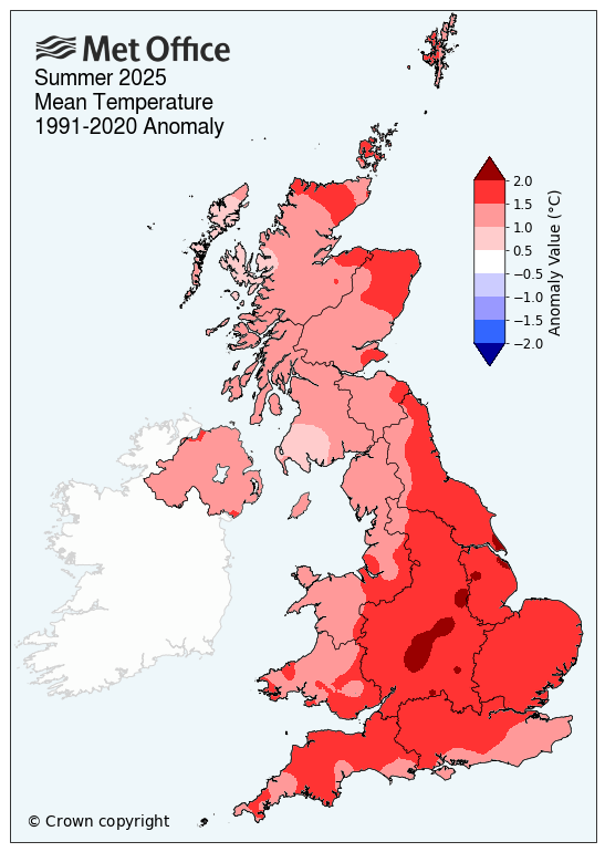 Summer 2025 mean temperature