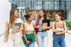 students walking stock photo