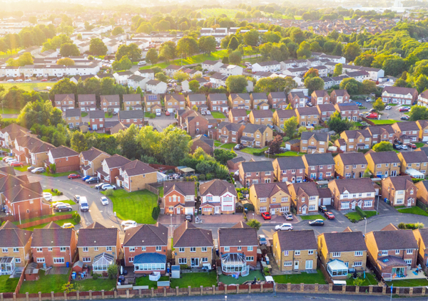 Overhead view of a number of homes