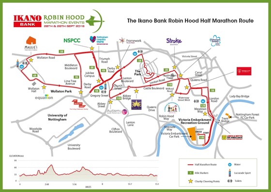 Map showing Robin Hood half marathon route