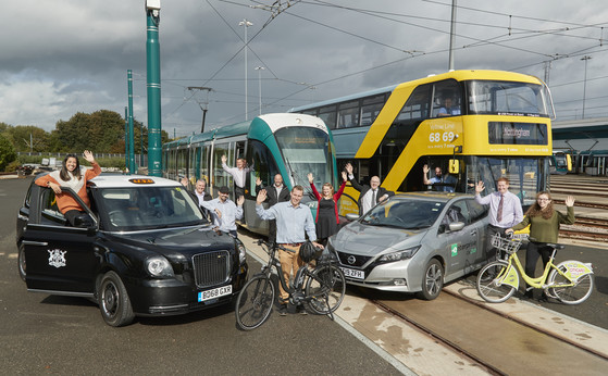 Image showing transport options in Nottingham, tram, bus, taxi, cycles, car club