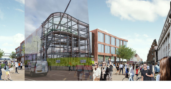 Image showing the current construction of the Broadmarsh car park and CGIs off the finished area