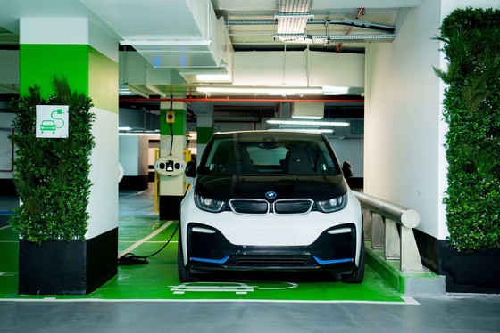 An electric car charging at one of the Victoria Centre's new charging points