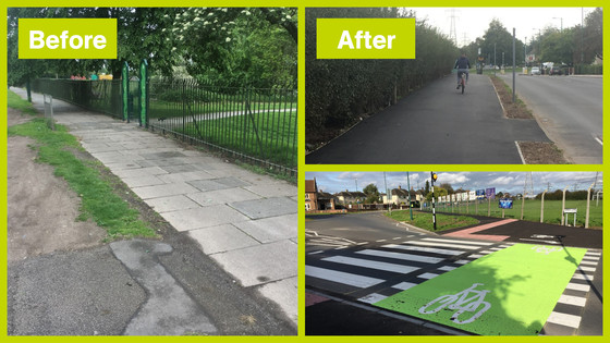 Before and after cycle paths on Farnborough Road