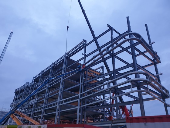 Steel construction at the corner of Canal Street and Carrington Street