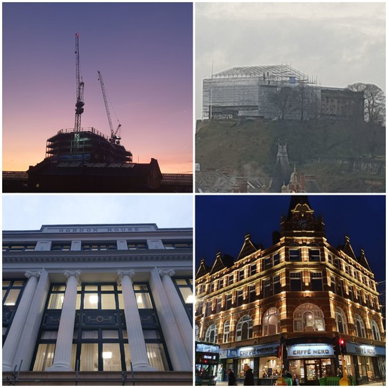 Clockwise from top left: Unity Square; Nottingham Castle; City Buildings; Gordon House