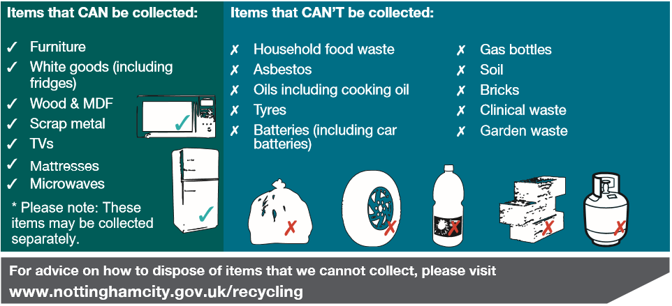 Please check what can and cannot be collected by our free kerbside bulky waste collection