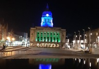 Council house lit up blue