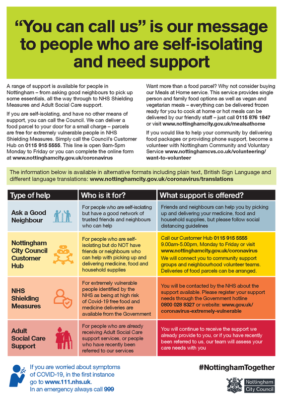 Support for people self-isolating