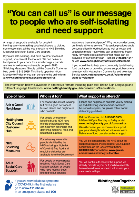 support for people who are self isolating